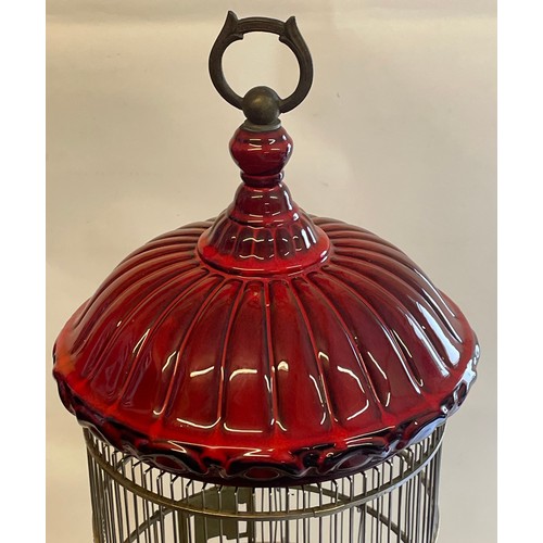 109 - Vintage Continental Ceramic Circular Bird Cage. 78 cms High 30 cms Diameter.