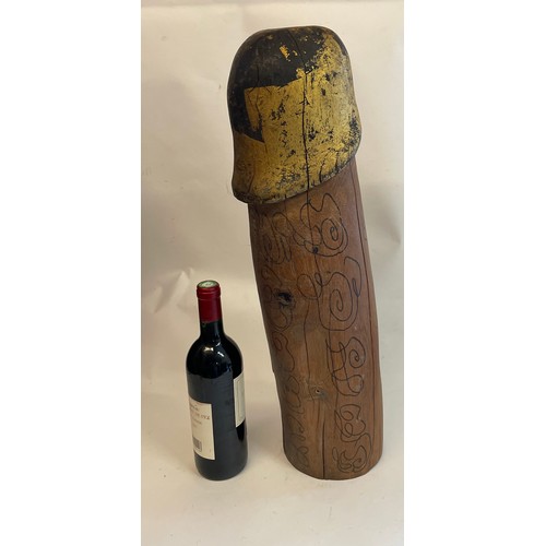 134 - Large Vintage Wooden Phallus With Traces Of Paint, 60 cms High