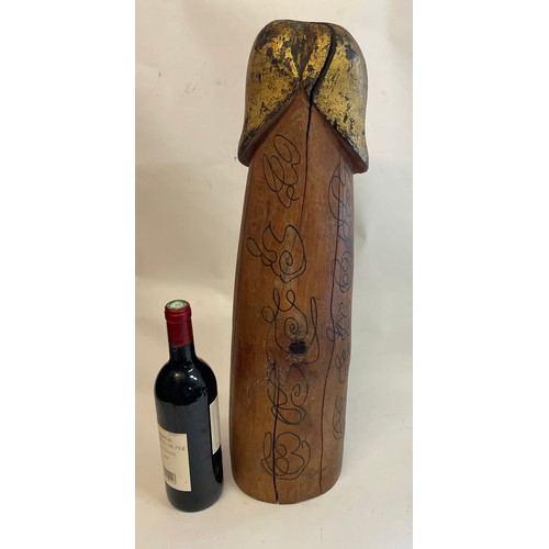 134 - Large Vintage Wooden Phallus With Traces Of Paint, 60 cms High