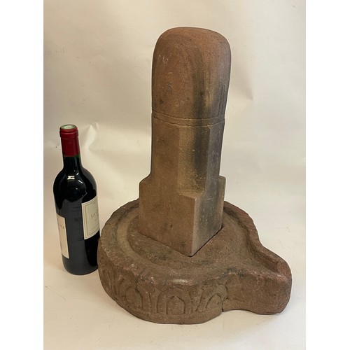 143 - Geometric Stone Sculpture  / Lingam Mounted On Base. 38 x 30 x 47 cms