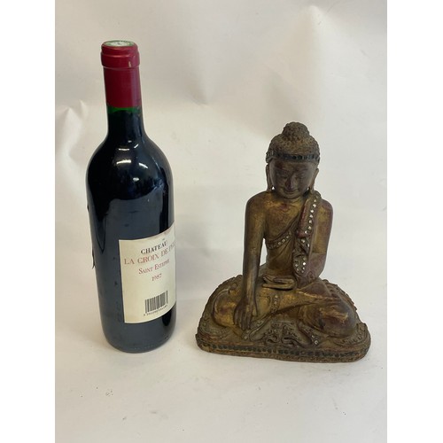 144 - Decorative Painted Seated  Wood Buddha Figure. 22 cms High