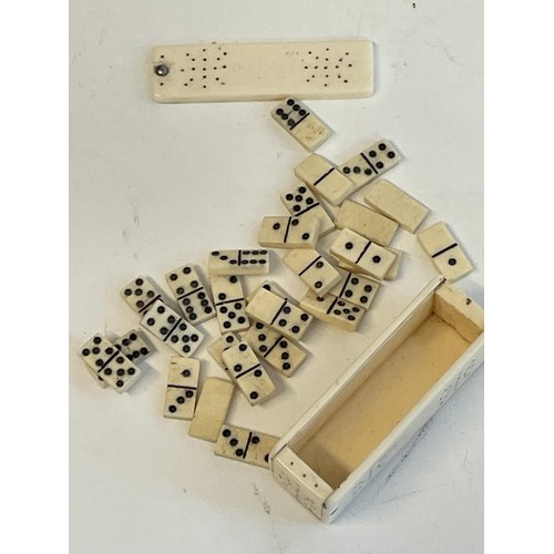 345 - Full Set Of Cased Bone Miniature Dominos Possibly Prisoner Of War. Case Measures. Circa 6 x 2 x 2 cm... 