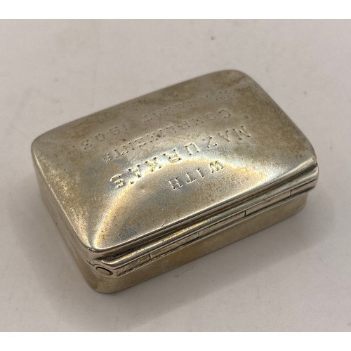62 - Vintage Engraved Hallmarked Silver Trinket / Pill Box 4.5cm x 3.5cm. Weight 0.844 Oz