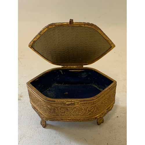 67 - A Hexagonal Vintage Gilt Brass Souvenir Trinket Jewellery Box Having A View Of The Eiffel Tower To T... 