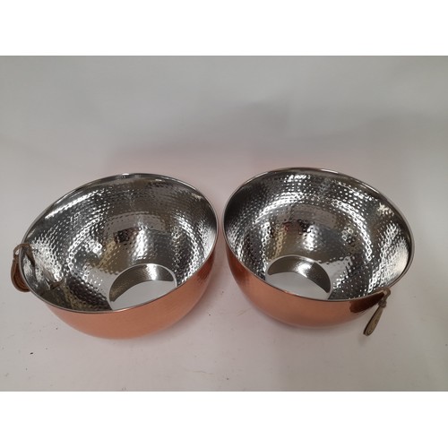 630 - 2 x Large copper Plated Planished Bowls, 14cm x 25cm