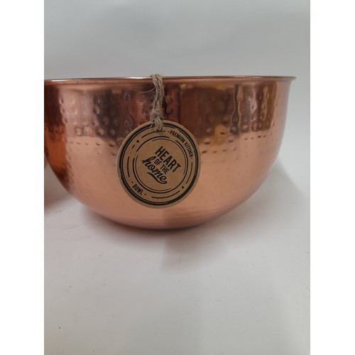 630 - 2 x Large copper Plated Planished Bowls, 14cm x 25cm