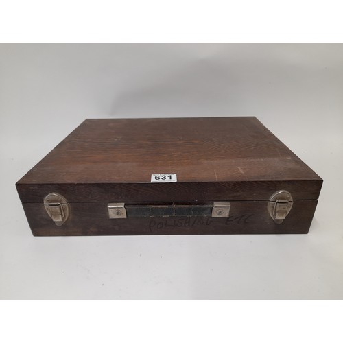 631 - Wooden Box containing gun cleaning equipment, 45cm x 35cm x 11cm