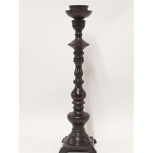 632 - Metal Pricket Candlestick with Faux wood finish, 52cm high