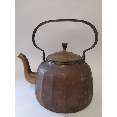 635 - Large Copper Kettle with Brass Spout, Lid and Swing Handle, 21cm base diameter