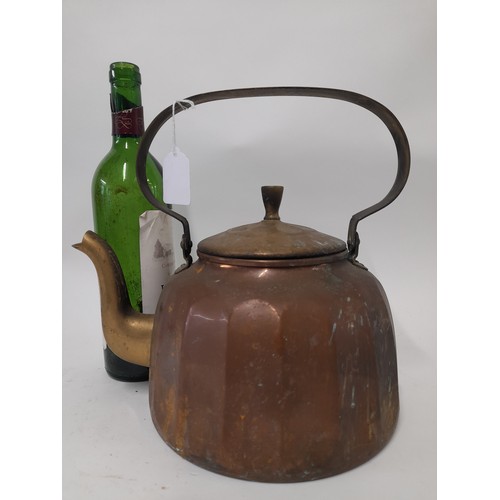 635 - Large Copper Kettle with Brass Spout, Lid and Swing Handle, 21cm base diameter