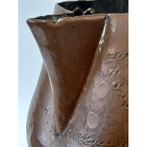 638 - Large Vintage/Antique Copper Jug with fixed Iron handle with forged terminal copper riveted to body,... 