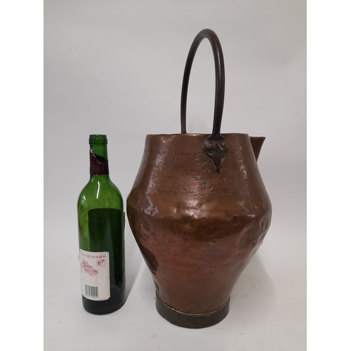 638 - Large Vintage/Antique Copper Jug with fixed Iron handle with forged terminal copper riveted to body,... 