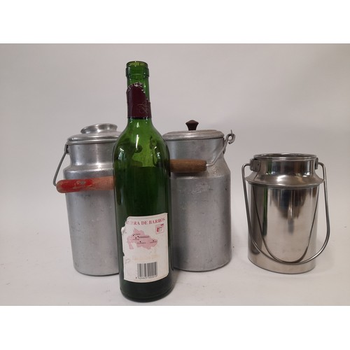 647 - 3 x Small Milk Churns, 2 alloy and 1 stainless steel, tallest