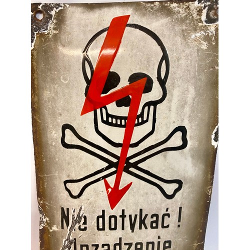 657 - Similar to Previous Lot. Vintage Continental Enamel Skull and Crossbones Electricity Danger Sign 25c... 