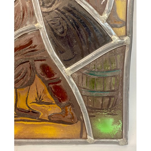 661 - Similar to Previous Lot. Vintage Continental Lead and Stained Glass Panel Depicting a Dancing Scene.... 