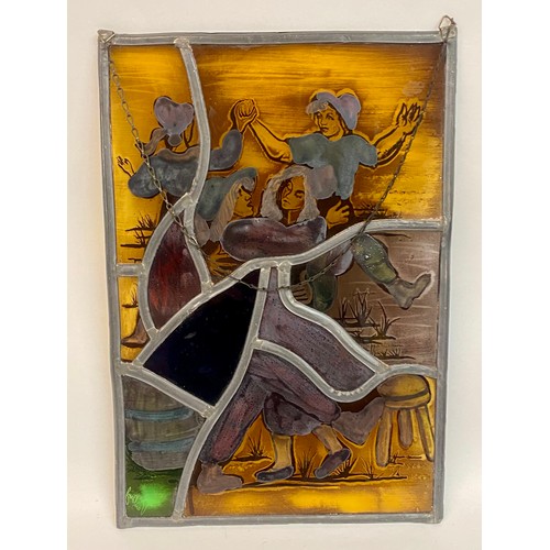 661 - Similar to Previous Lot. Vintage Continental Lead and Stained Glass Panel Depicting a Dancing Scene.... 