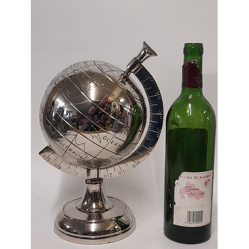 672 - Decorative Chrome Desk Globe, 31cm high