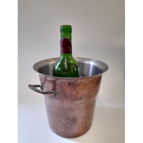 676 - CULINOX Made in Switzerland copper wine/Champagne cooler with stainless steel lining and Brass Handl... 