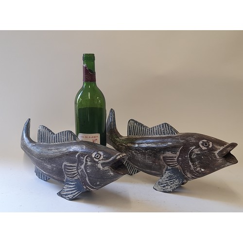 682 - 2 x Wood Carved Fish, longest 39cm long x 15cm high