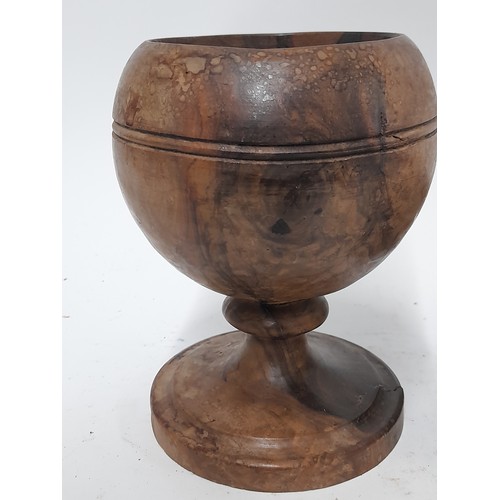 687 - 3 x Collectable Items to include Wooden trinket box, wood turned Goblet and a carved stone bowl