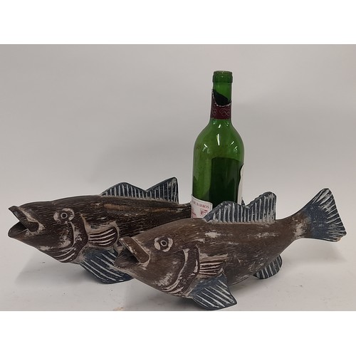 688 - 2 x Wood Carved Fish, Longest 39cm x 15cm