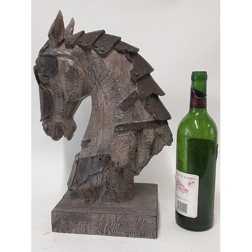 690 - Ornamental Figure of a Horse Plastic with Wood effect Finish, base 20cm x 16cm standing 42cm high