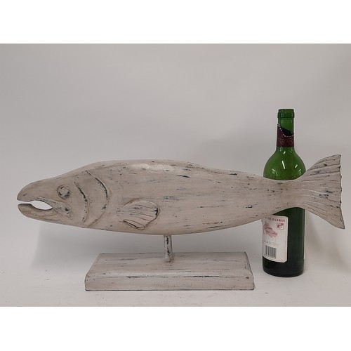 693 - Large wood Salmon on stand, 56cm long x 23cm high