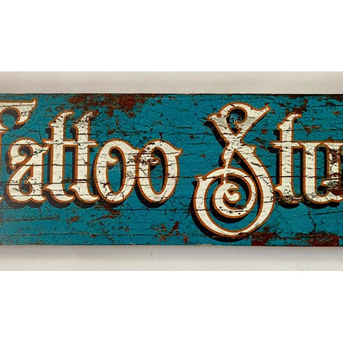 669 - Wooden Tattoo Studio Advertisement Sign. 50cm x 11.5cm