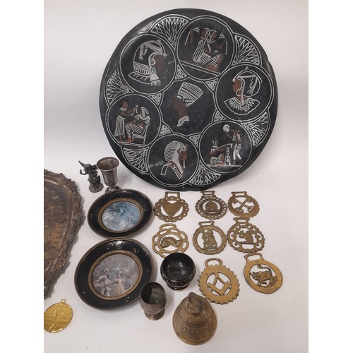 279 - Group of Collectable Metal ware items to include 2 trays, Horse brasses, mythical figures etc. (24)