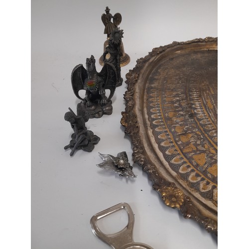 279 - Group of Collectable Metal ware items to include 2 trays, Horse brasses, mythical figures etc. (24)