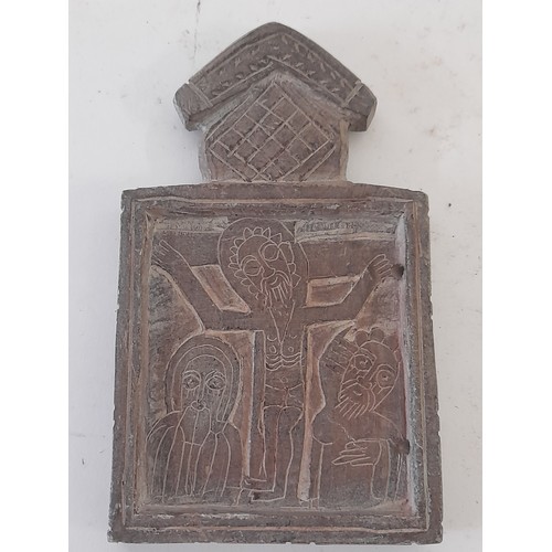 286 - Crusader Christian stone Carved Icon with 2 tablets, each Piece carved to both sides, largest 13cm x... 