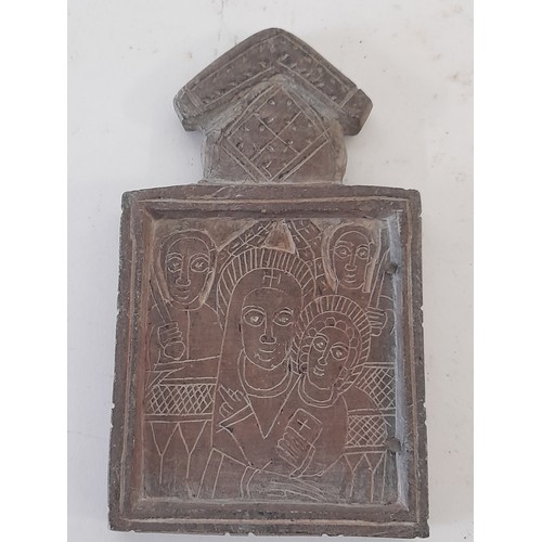 286 - Crusader Christian stone Carved Icon with 2 tablets, each Piece carved to both sides, largest 13cm x... 