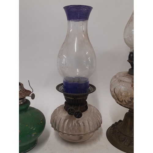 287 - 3 x Antique Oil Lamps, tallest 42cm