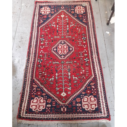 11 - Antique Persian Hand Knotted Red Ground Rug 140cm x 76cm