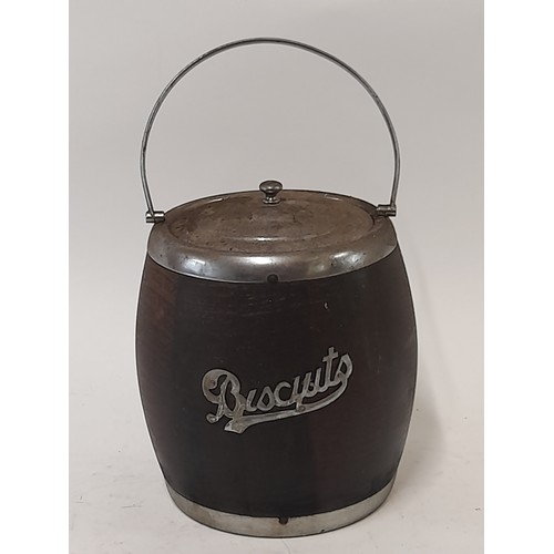 15 - Vintage Wood Biscuit Barrel with Pot Liner, 19cm high