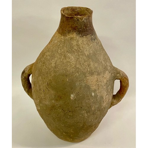 105 - Antique Stone Terracotta Wine Vessel / Amphora Jug with Handles 38cm Height