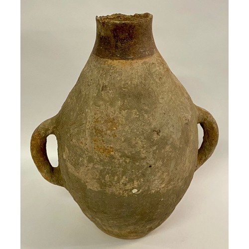 105 - Antique Stone Terracotta Wine Vessel / Amphora Jug with Handles 38cm Height