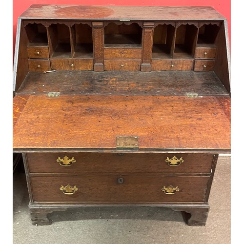 8 - Antique Bureau With Brass Fittings. 92 x 50 x 109 cms