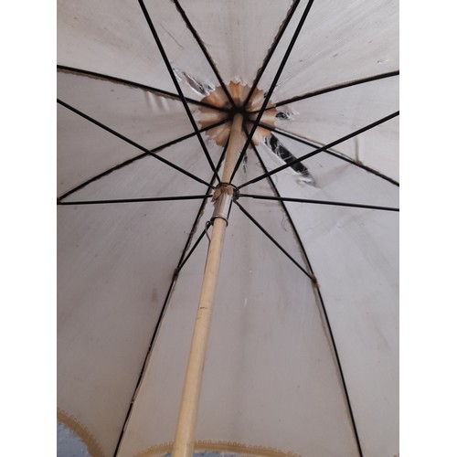 17 - Vintage Silk Parasol With Birds Head Handle, 96cm long with wear