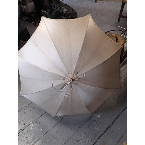 17 - Vintage Silk Parasol With Birds Head Handle, 96cm long with wear