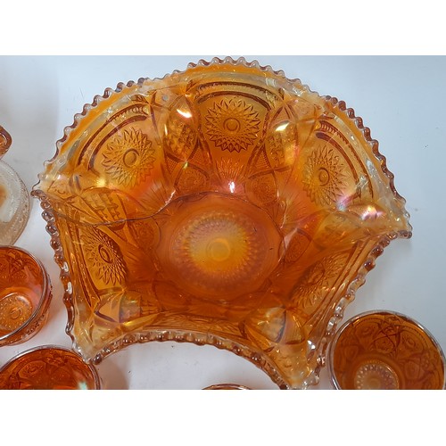 48 - Qty of Carnival Glass to include 6 x cups and 2 x Bowls, large bowl A/F