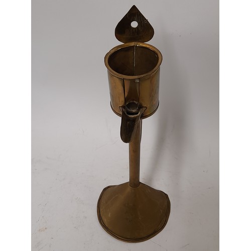 56 - Brass Conical Base Whale Oil Lamp, 36cm high