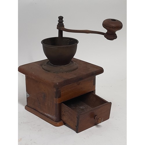 59 - Wood and Brass Continental Coffee Grinder, 24cm high