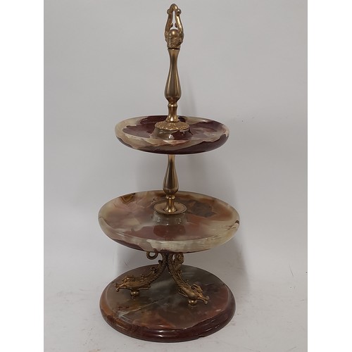 61 - Vintage Onyx cake stand with Dragon decoration, 42cm high