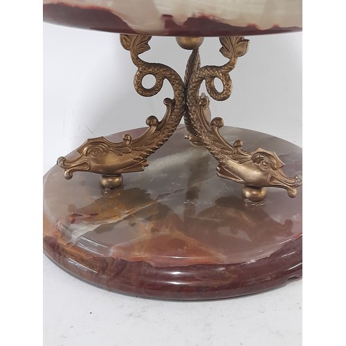 61 - Vintage Onyx cake stand with Dragon decoration, 42cm high