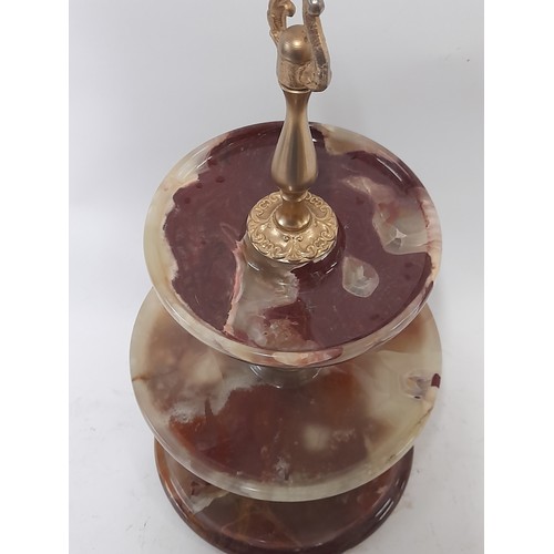 61 - Vintage Onyx cake stand with Dragon decoration, 42cm high