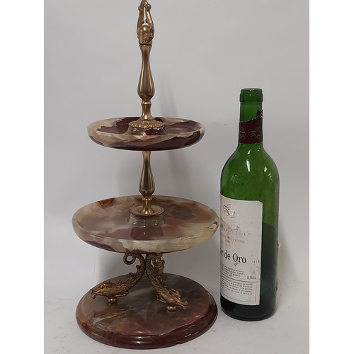 61 - Vintage Onyx cake stand with Dragon decoration, 42cm high