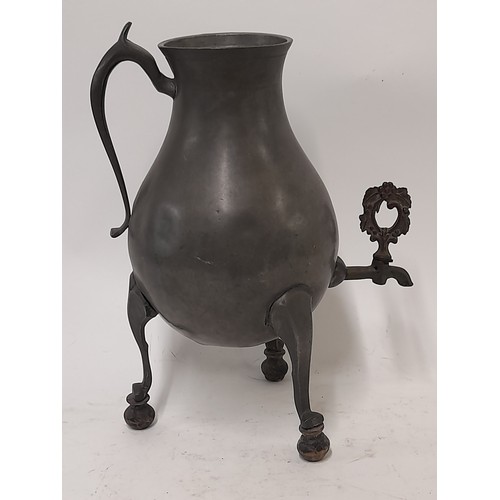 62 - European Pewter Coffee Pot on 3 legs with Brass Tap and Spout, 30cm high, no lid