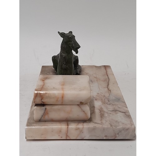 66 - Art Deco Style Desk Top Decorative marble penholder and Ink Well with white metal Dog decor finished... 