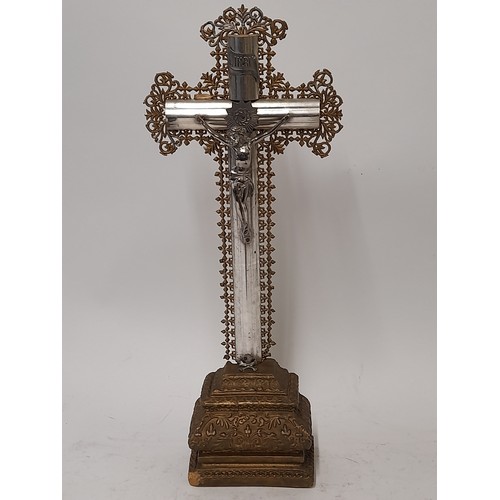 68 - Wood, Metal and Plaster Crucifix, 41cm high x 16cm wide